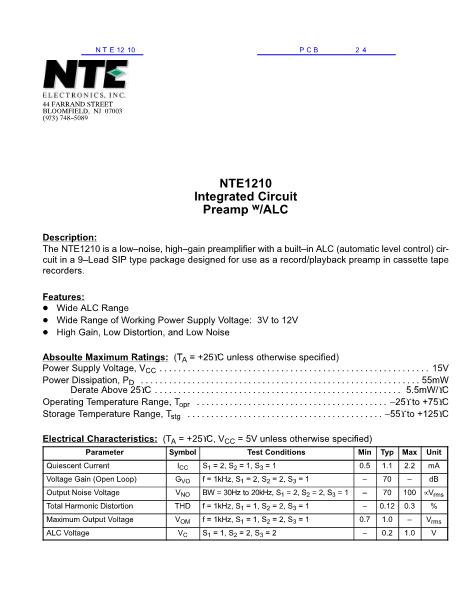 NTE1210数据手册封面
