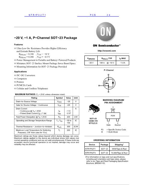 NTR1P02T1數(shù)據(jù)手冊封面