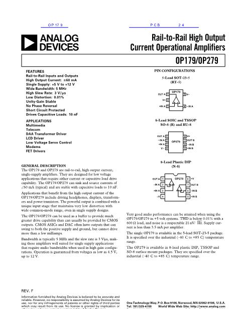 OP179數(shù)據(jù)手冊(cè)封面