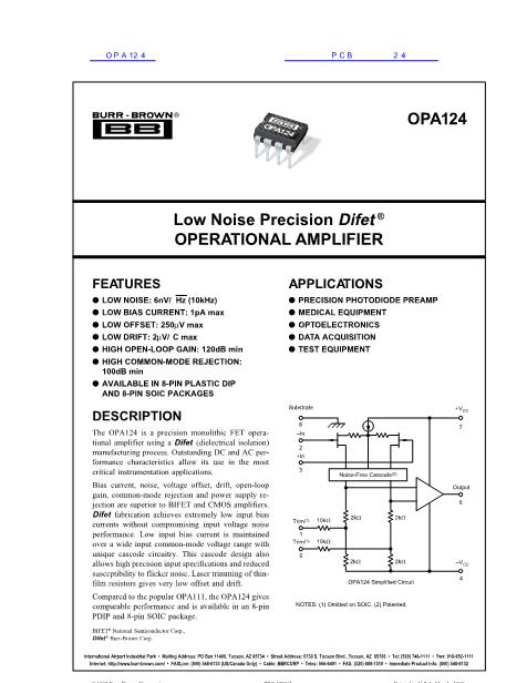 OPA124数据手册封面