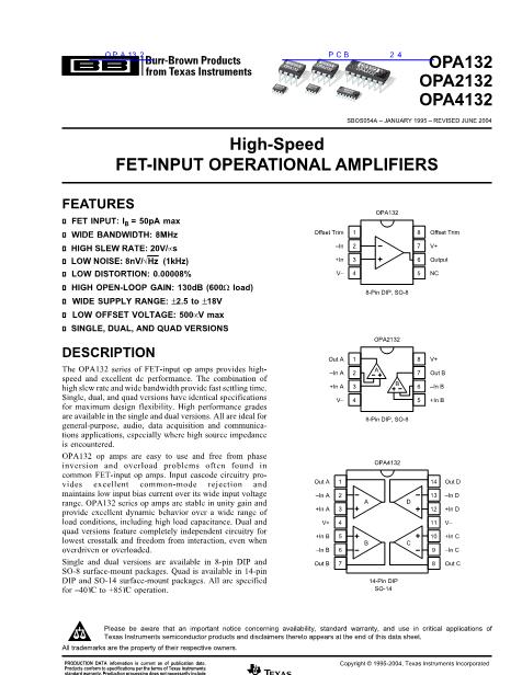 OPA132數(shù)據(jù)手冊封面