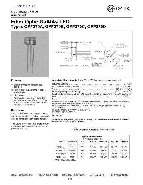 OPF370A数据手册封面