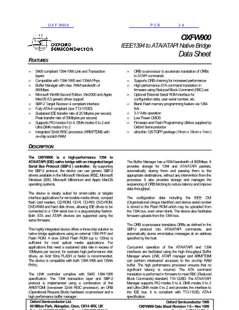 OXFW900數(shù)據(jù)手冊封面