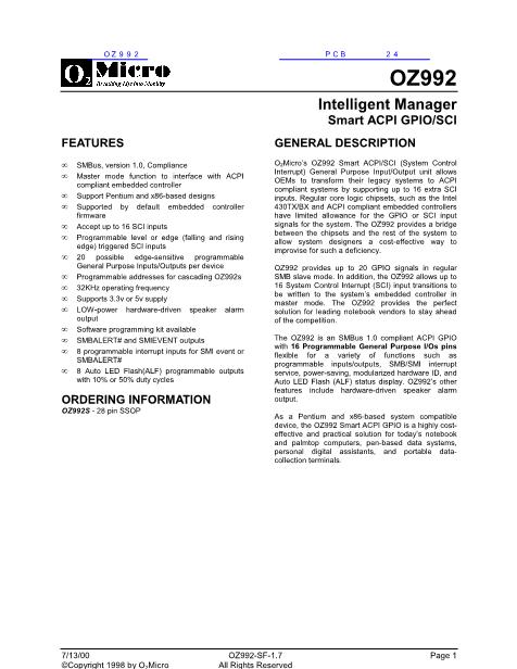 OZ992数据手册封面