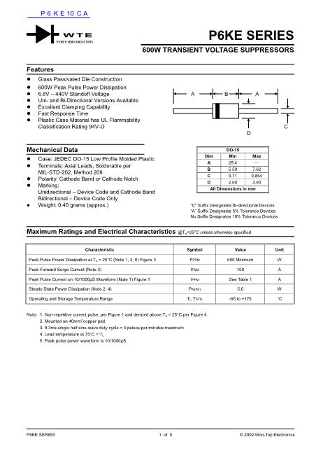 P6KE10CA數(shù)據(jù)手冊封面