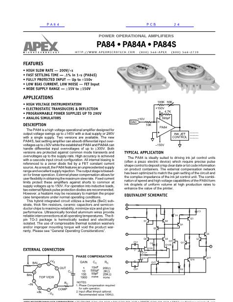 PA84数据手册封面