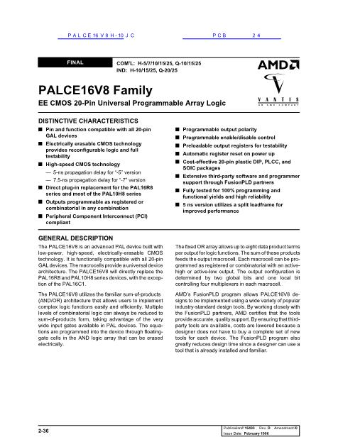 PALCE16V8H-10JC数据手册封面