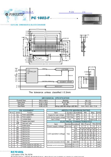 PC1602F数据手册封面
