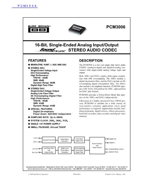 PCM3006数据手册封面