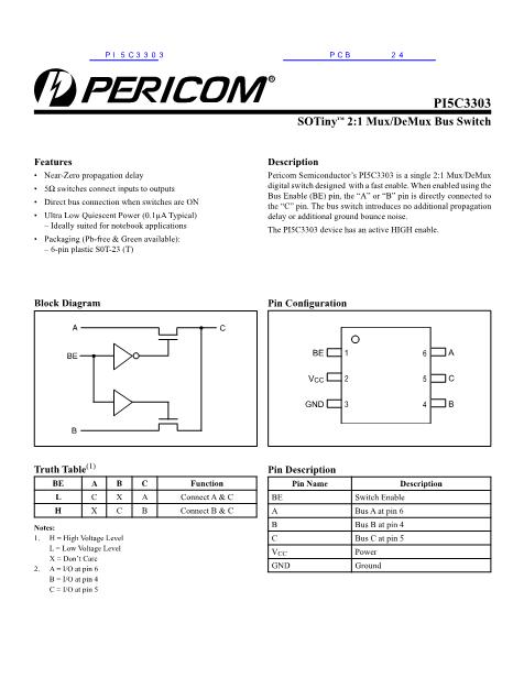 PI5C3303数据手册封面
