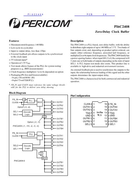 PI6C2408数据手册封面