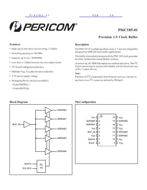 PI6C185-01数据手册封面