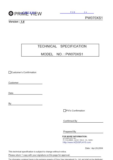 PW070XS1數(shù)據(jù)手冊(cè)封面