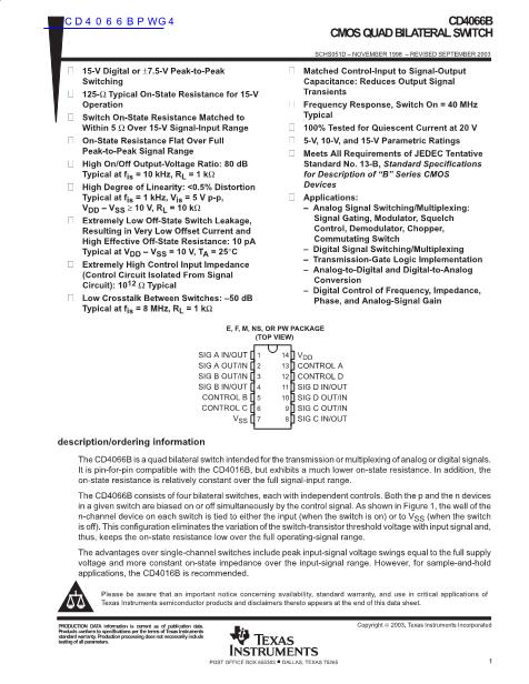 CD4066BPWG4數(shù)據(jù)手冊封面