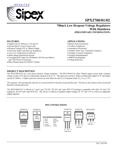 SPX2700数据手册封面