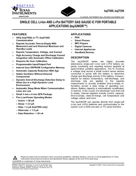 BQ27000數(shù)據(jù)手冊封面