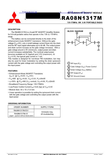 RA08N1317M數(shù)據(jù)手冊(cè)封面