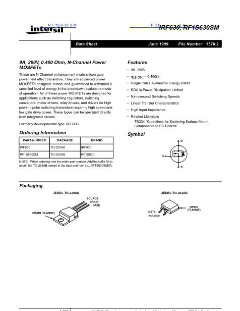 RF1S630SM數(shù)據(jù)手冊封面