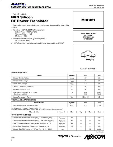MRF421数据手册封面