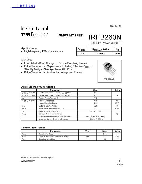 IRFB260数据手册封面