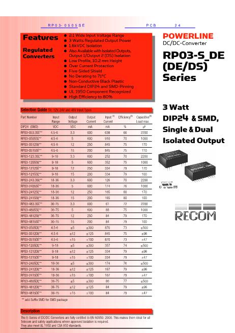 RP03-0505SE數(shù)據(jù)手冊封面