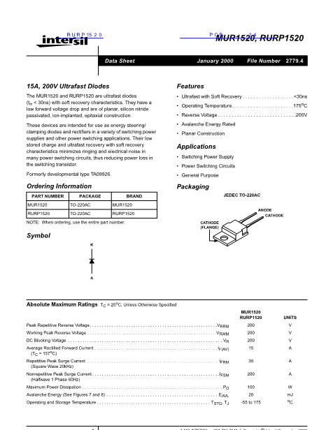 RURP1520數(shù)據(jù)手冊封面