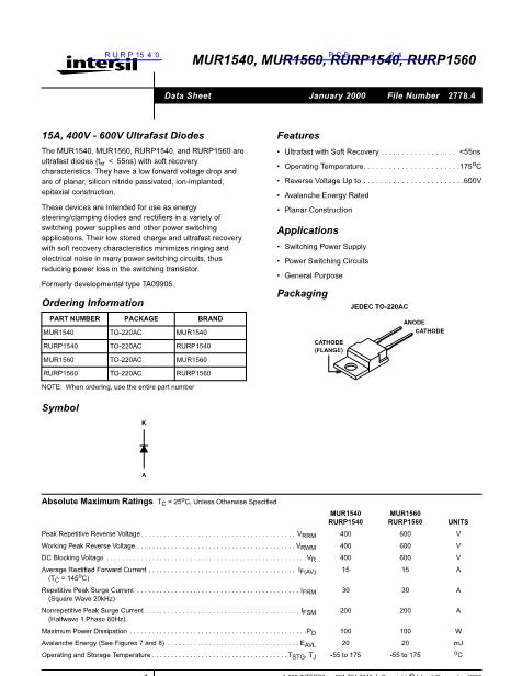 RURP1540數(shù)據(jù)手冊(cè)封面