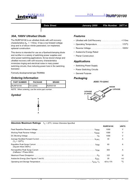 RURP30100數(shù)據(jù)手冊封面