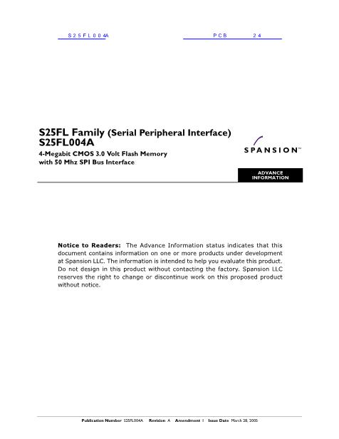 S25FL004A數(shù)據(jù)手冊(cè)封面
