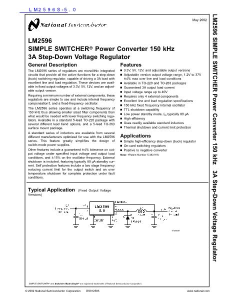 LM2596S-5.0数据手册封面