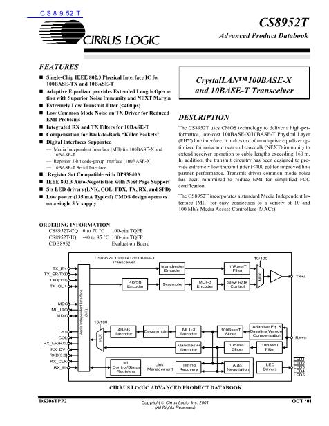 CS8952T数据手册封面