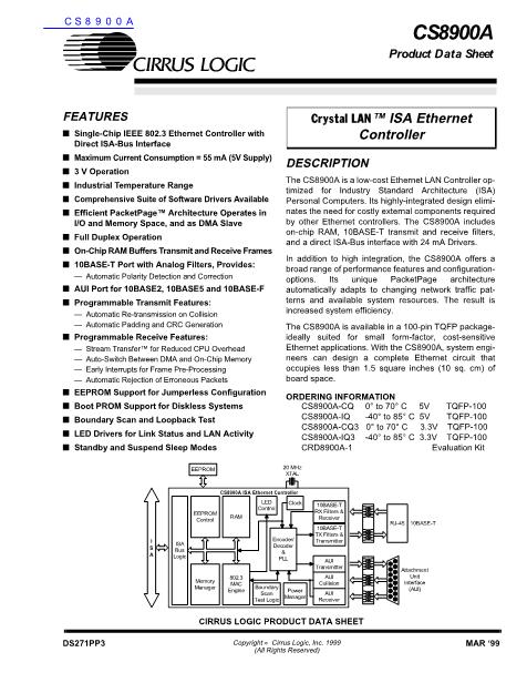 CS8900A数据手册封面