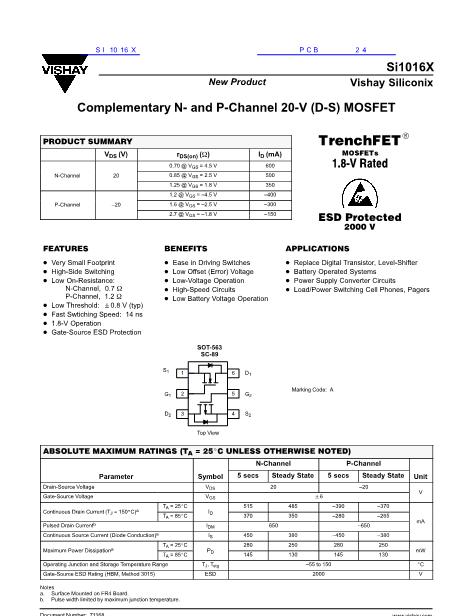 SI1016X數(shù)據(jù)手冊封面