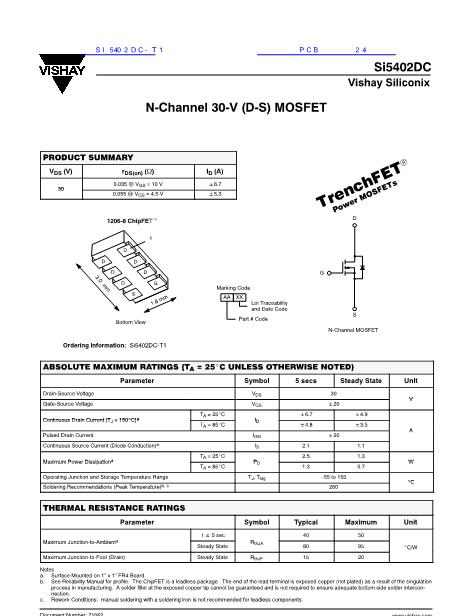 SI5402DC-T1數(shù)據(jù)手冊(cè)封面