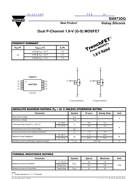 SI6973DQ數(shù)據(jù)手冊封面