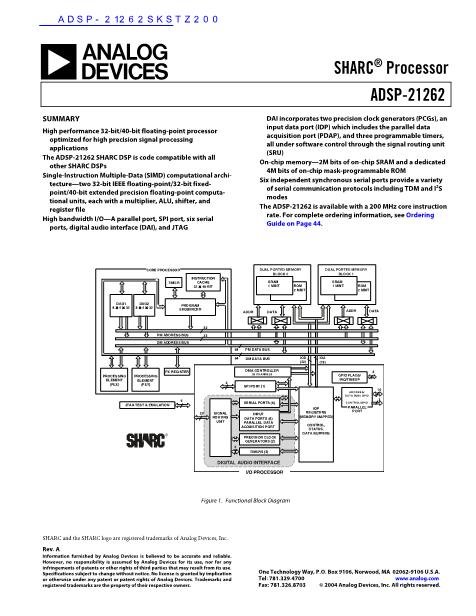 ADSP-21262SKSTZ200数据手册封面