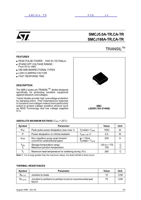 SMC10A-TR数据手册封面