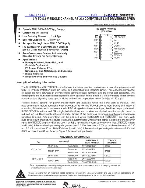 SN65C3221數(shù)據(jù)手冊封面