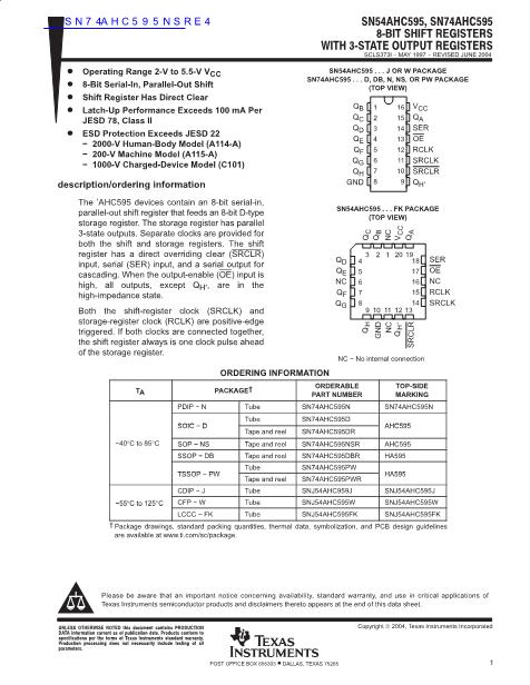 SN74AHC595NSRE4數(shù)據(jù)手冊(cè)封面