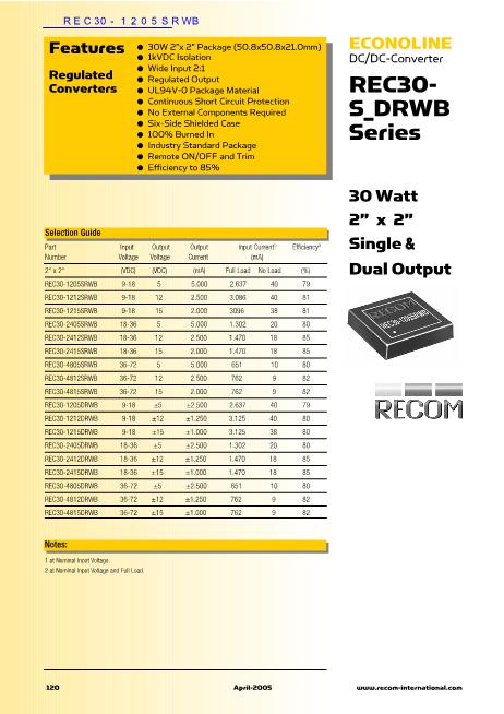 REC30-1205SRWB数据手册封面
