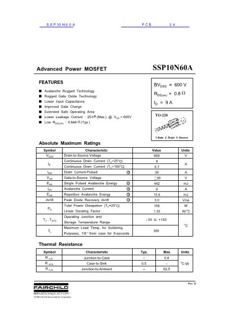 SSP10N60A数据手册封面