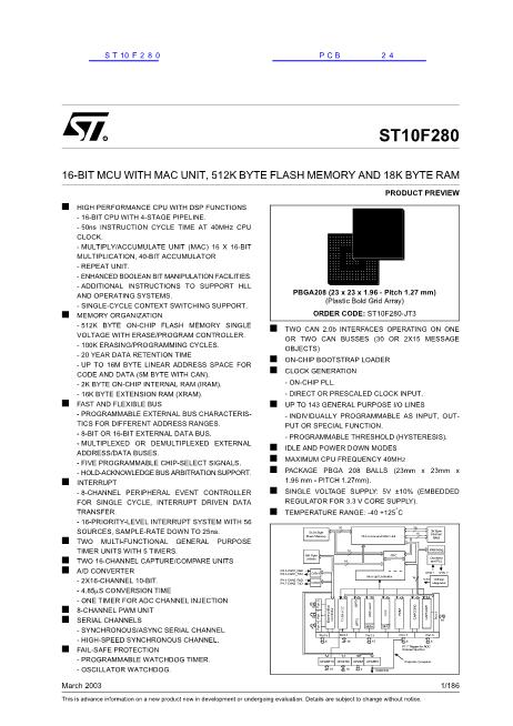 ST10F280数据手册封面
