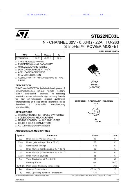 STB22NE03L数据手册封面