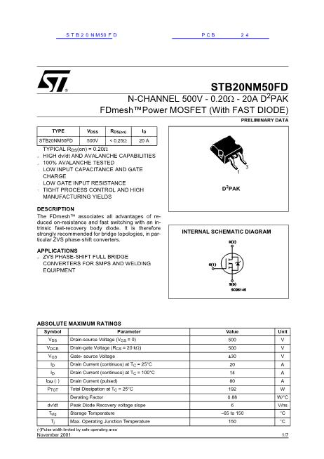 STB20NM50FD数据手册封面