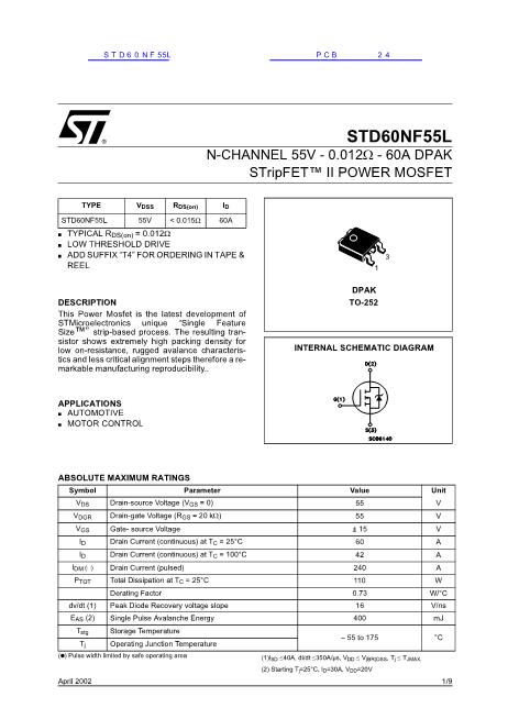 STD60NF55L數(shù)據(jù)手冊封面