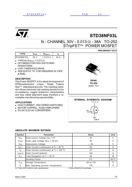 STD38NF03L数据手册封面