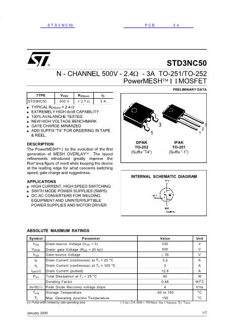 STD3NC50数据手册封面