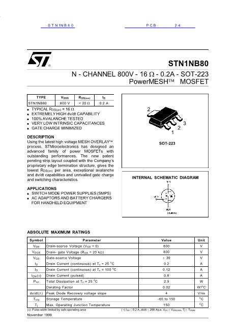 STN1NB80数据手册封面