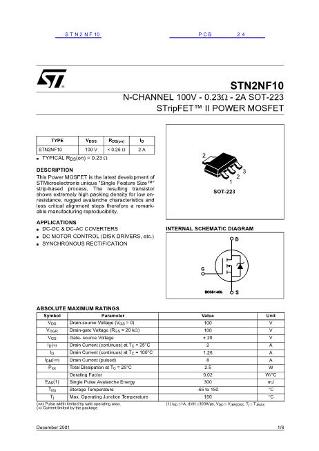 STN2NF10数据手册封面