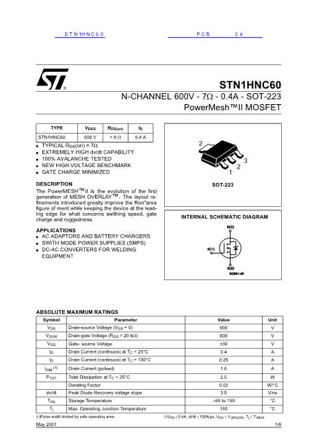 STN1HNC60数据手册封面